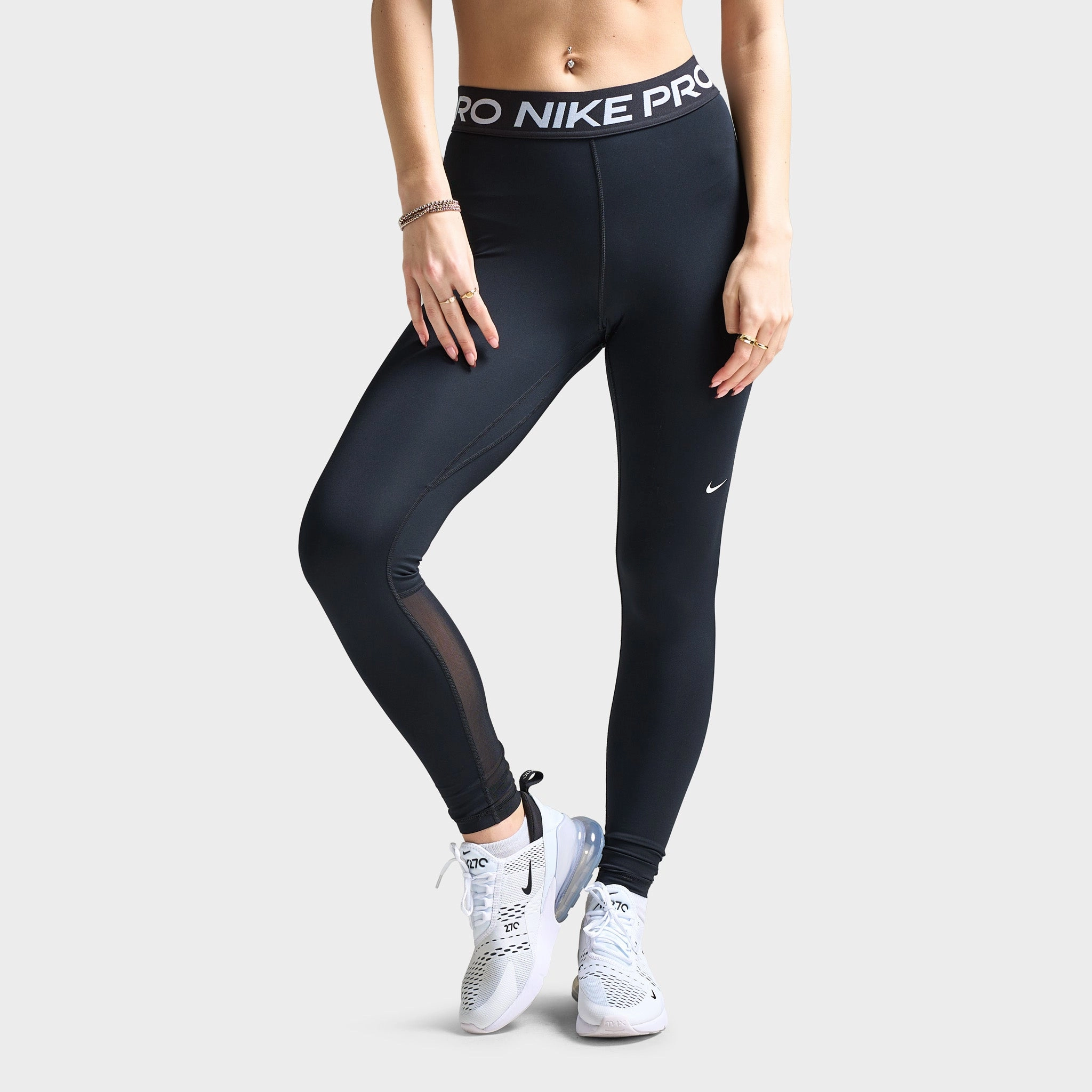 Nike Pro Women's Mid-Rise Mesh-Panelled Leggings Black / White OdorControl Technology