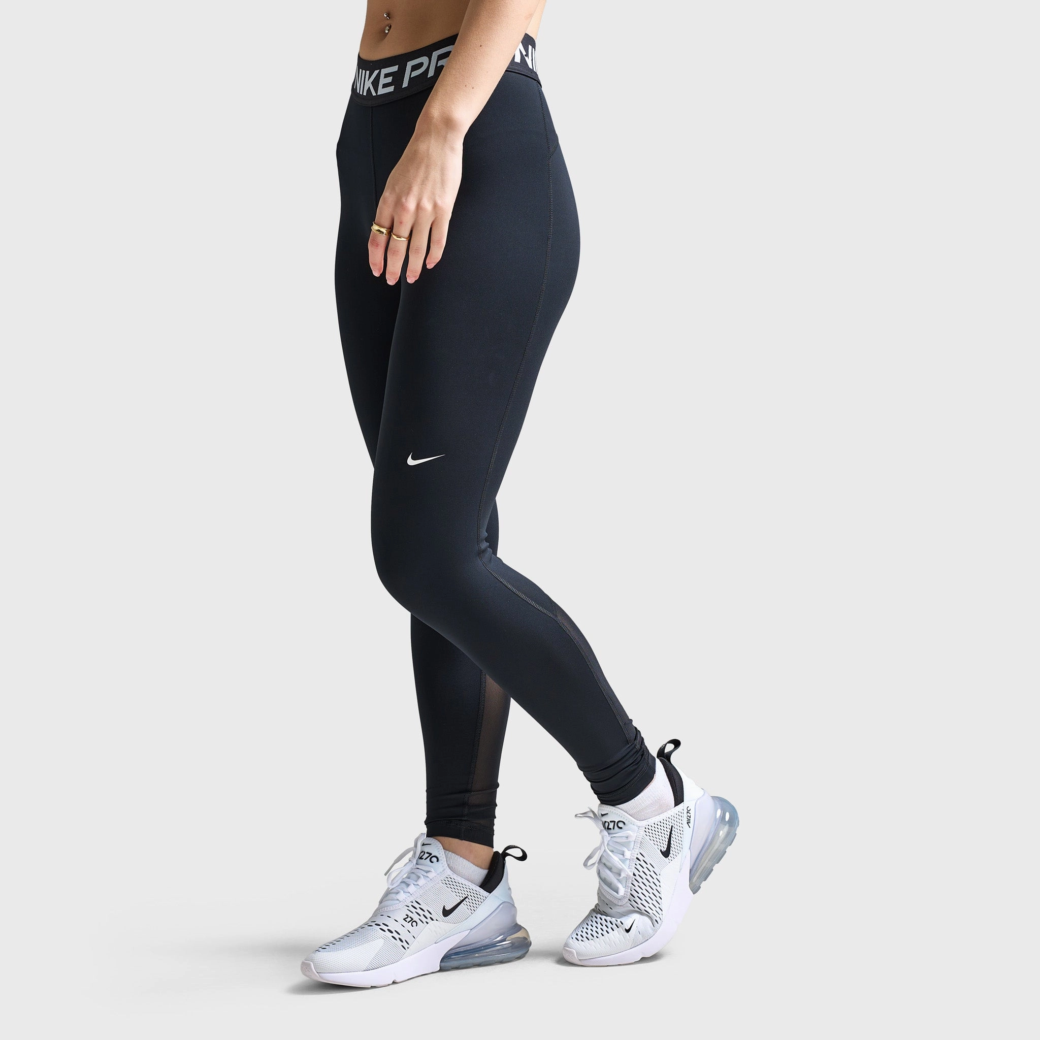 Nike Pro Women's Mid-Rise Mesh-Panelled Leggings Black / White Fall Core