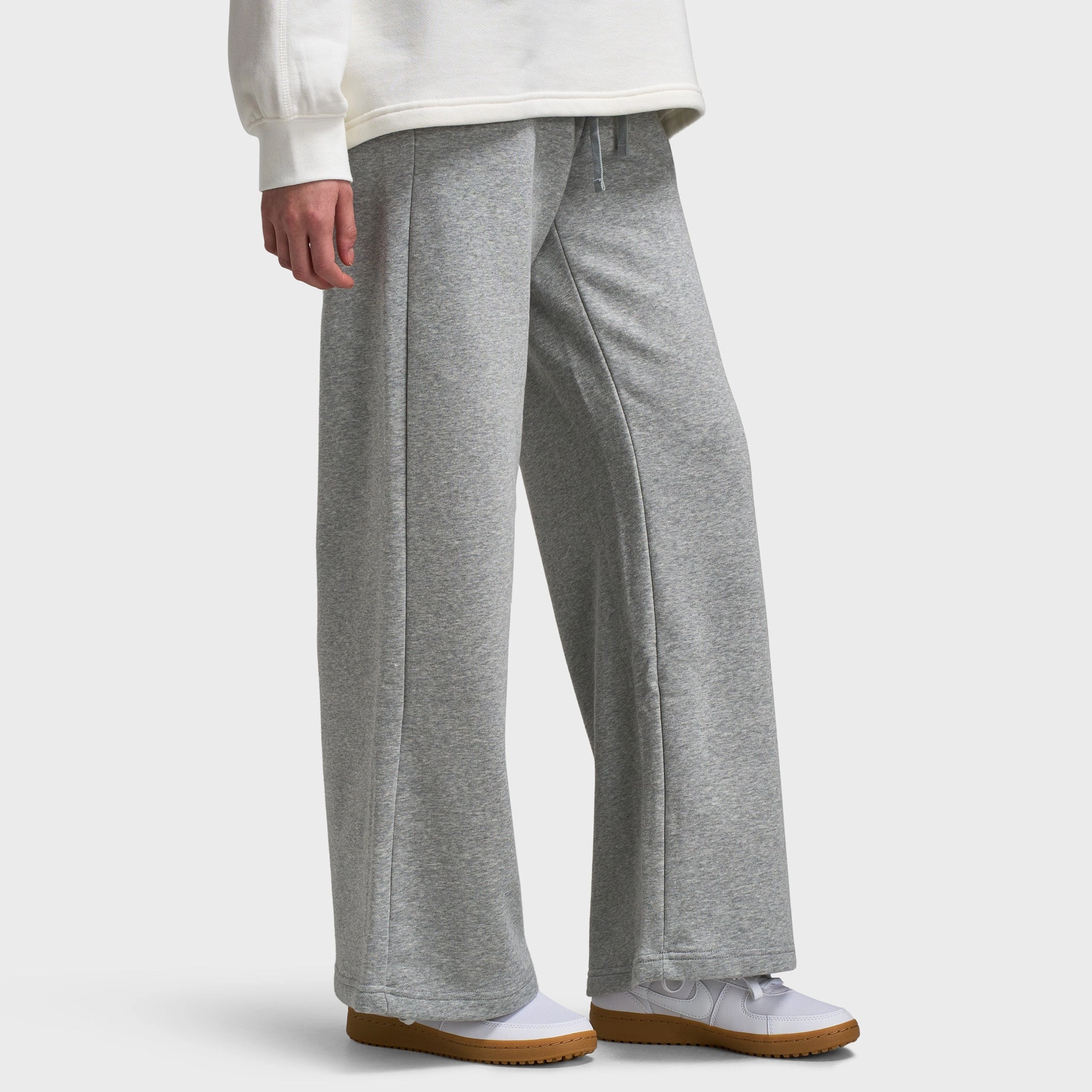 LowProfile Design Leather Core Nike Sportswear Women's Club Fleece Wide-Leg Sweatpants Dark Grey Heather / White