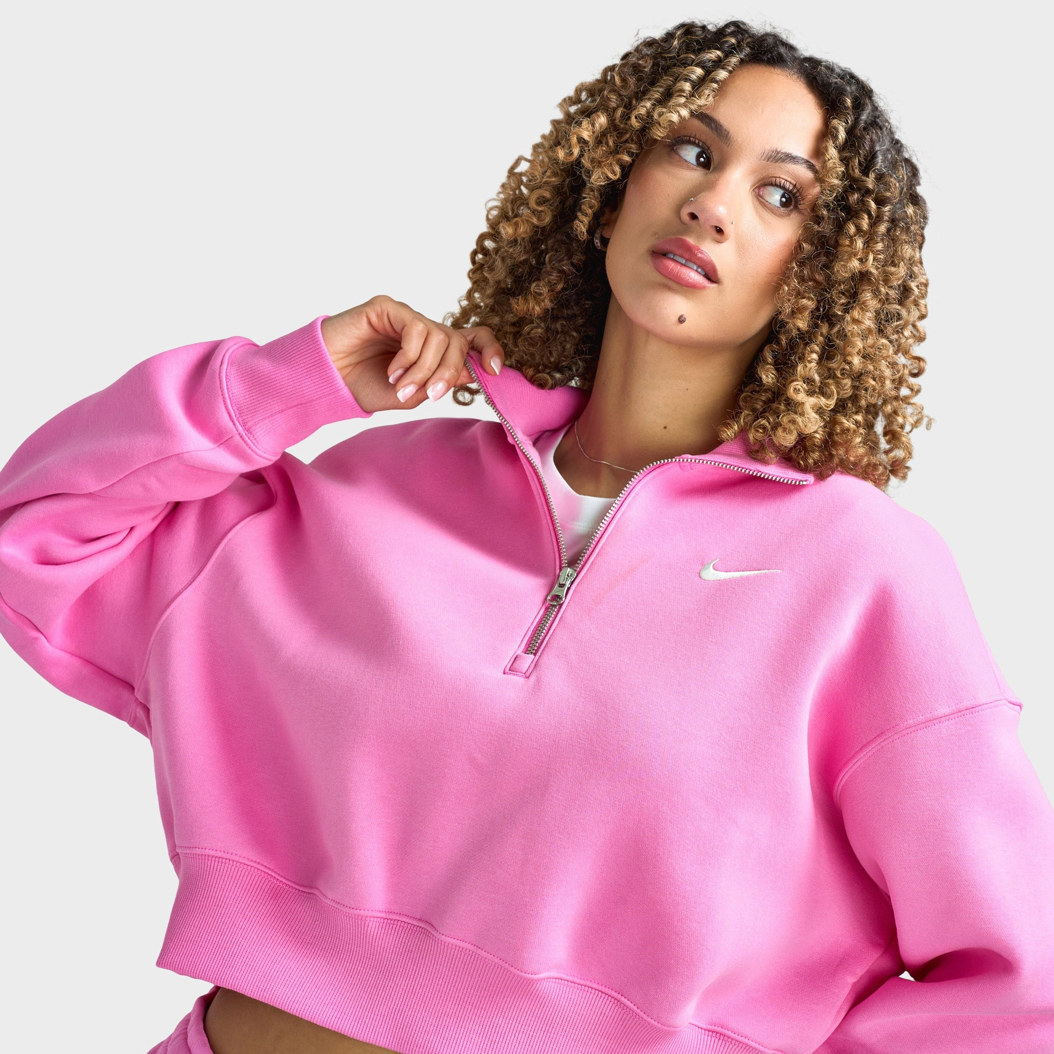 Nike Sportswear Women's Phoenix Fleece Half Zip Cropped Swea Rubberized Trims