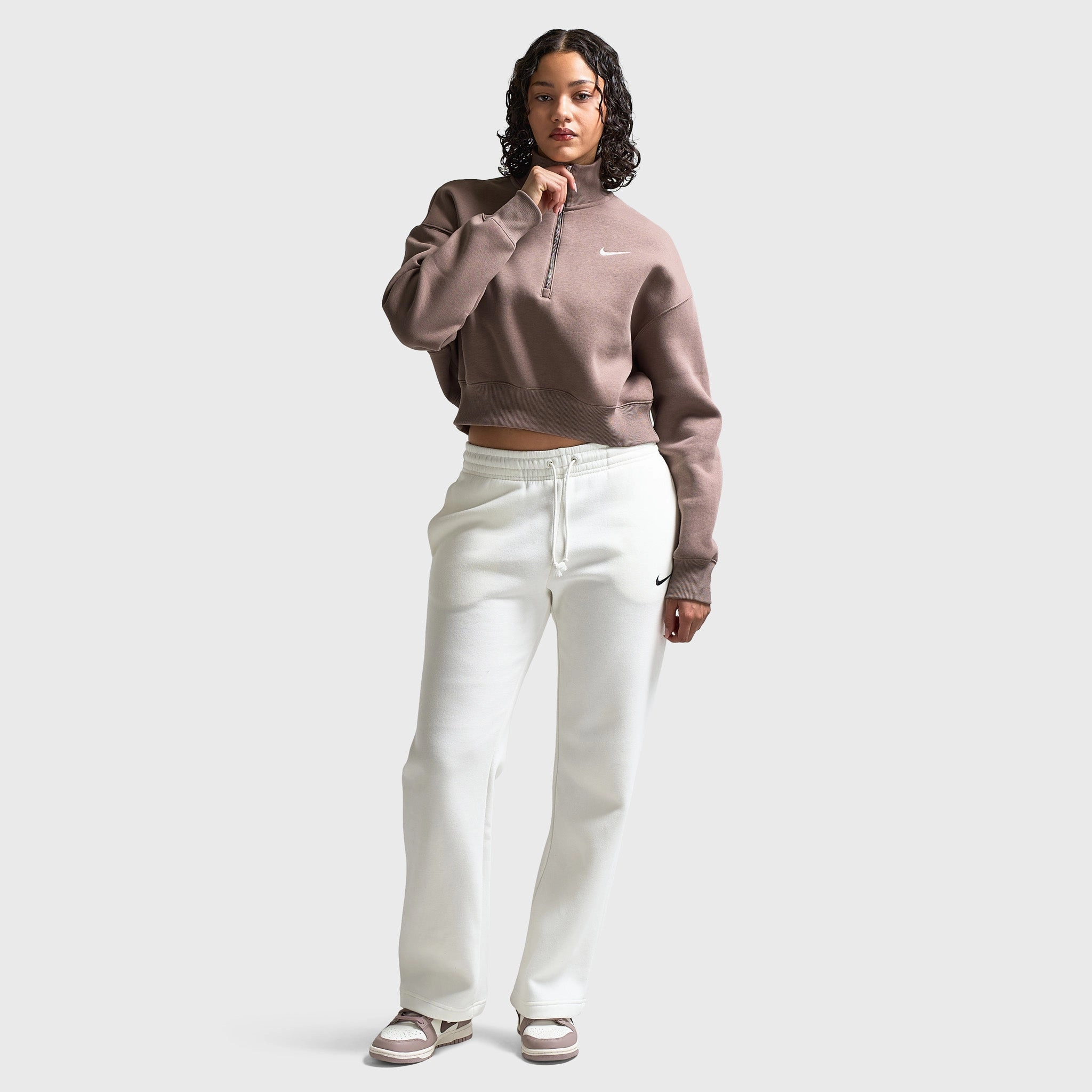 Breathable Design Nike Sportswear Women's Phoenix Fleece Half-Zip Cropped Sweatshirt Mink Brown / Sail