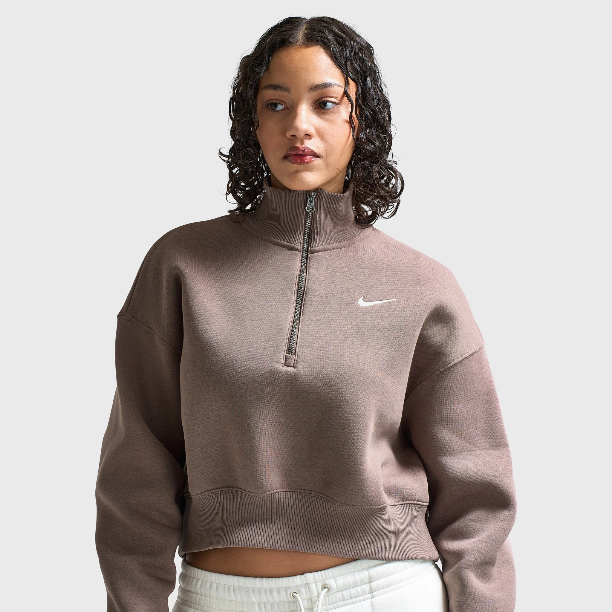 Nike Sportswear Women's Phoenix Fleece Half-Zip Cropped Sweatshirt Mink Brown / Sail waterproof construction Travel Wardrobe