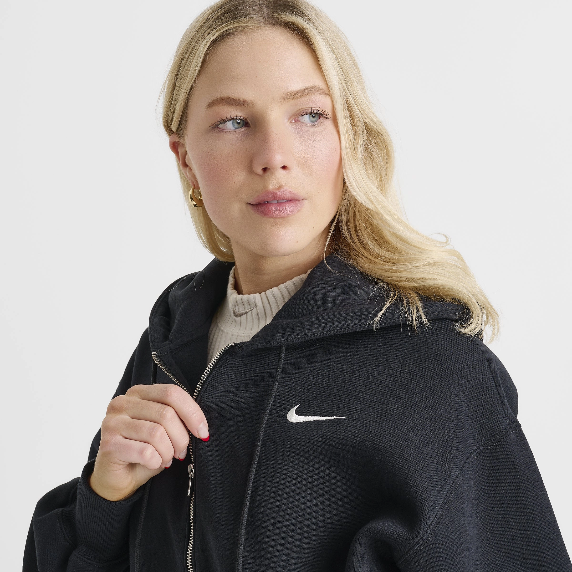 Nike Sportswear Women's Phoenix Fleece Loose Crop Full-ZIp Hoodie Black / Sail Anti Static Weave