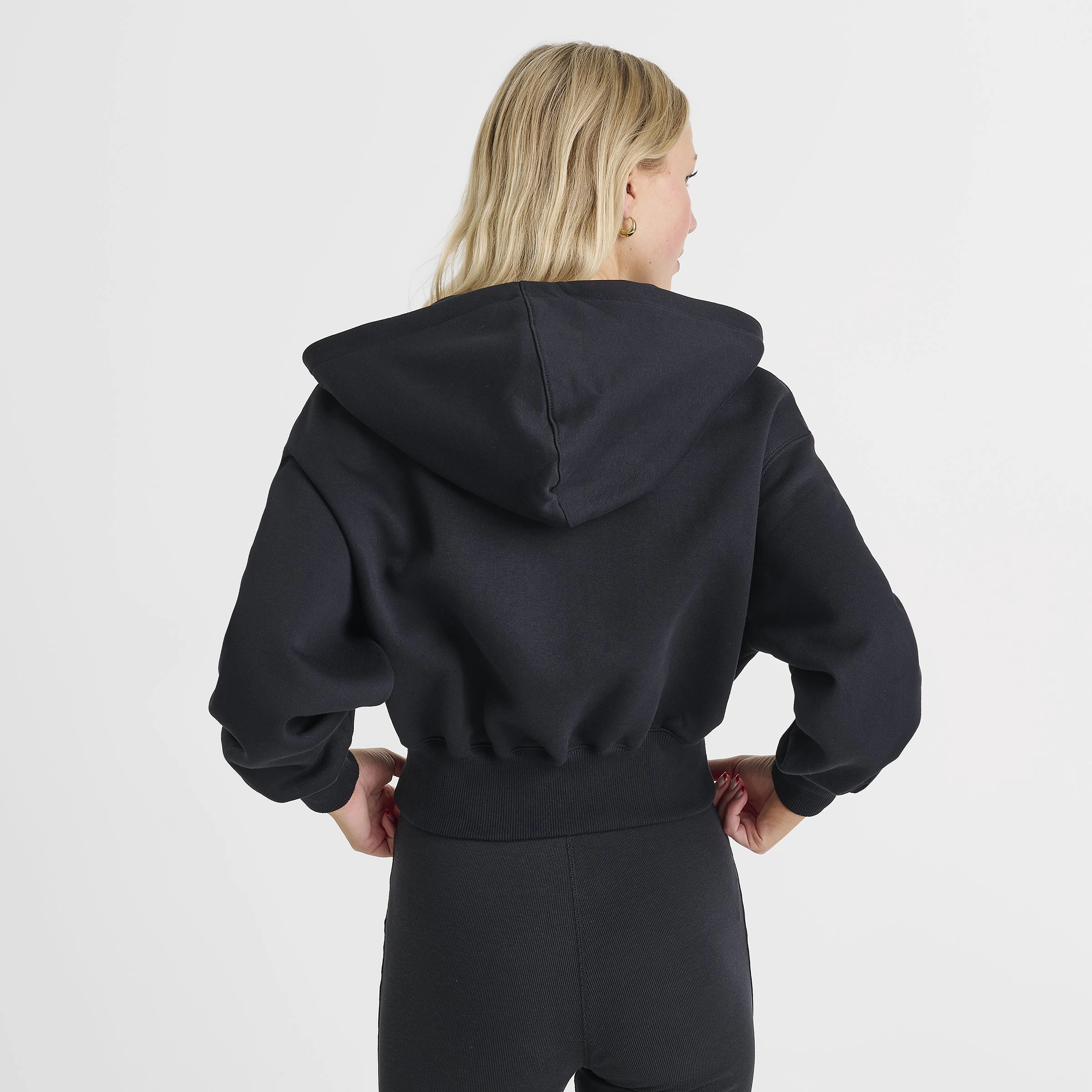 Nike Sportswear Women's Phoenix Fleece Loose Crop Full-ZIp Hoodie Black / Sail Winter Fashion Simple Look