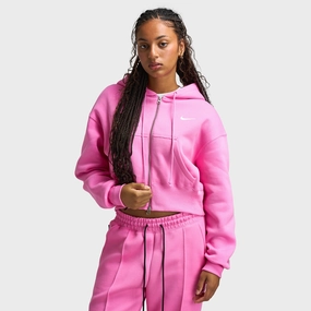 Nike Sportswear Women's Phoenix Fleece Loose Crop Full Zip Hoodie Playful Pink / Sail Lightweight Construction