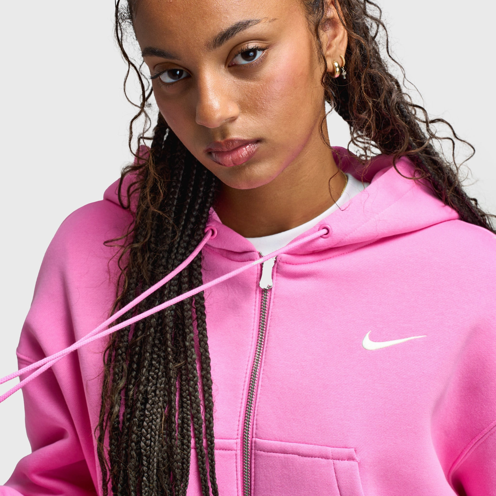 Comfortable Fabric Nike Sportswear Women's Phoenix Fleece Loose Crop Full Zip Hoodie Playful Pink / Sail