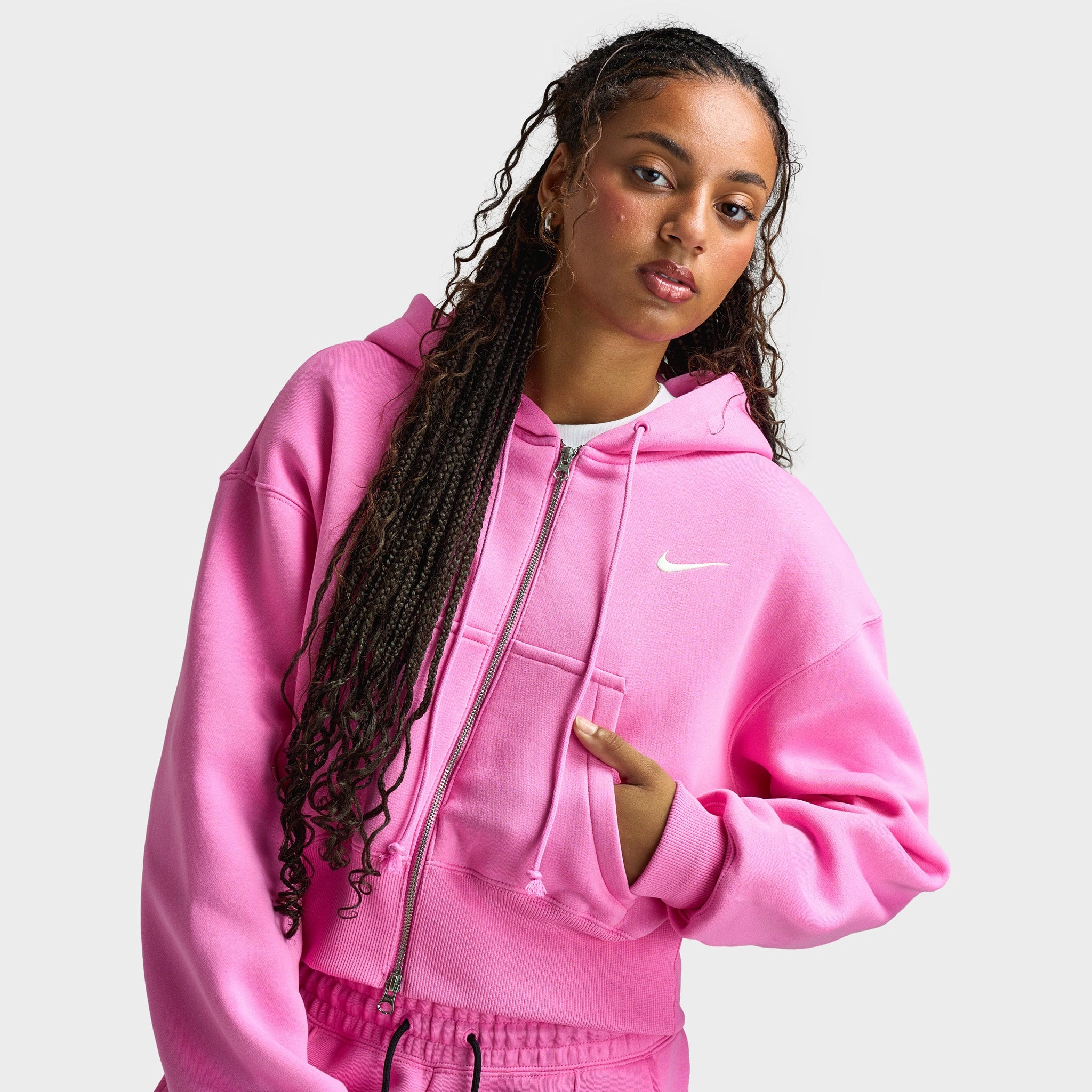 Nike Sportswear Women's Phoenix Fleece Loose Crop Full Zip Hoodie Playful Pink / Sail AbrasionResistantSurface