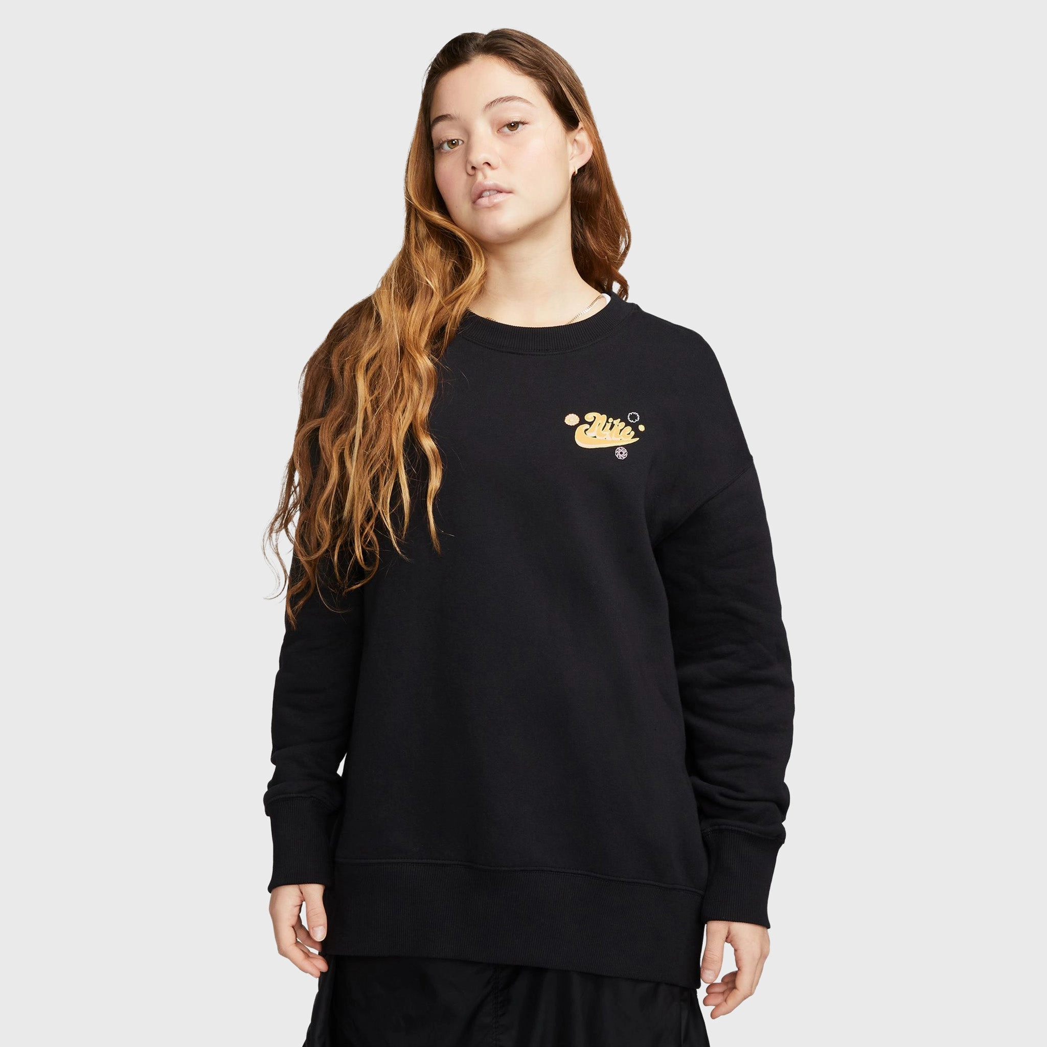 Non Iron Fabric Tech Nike Sportswear Women's Phoenix Fleece Oversized Happy Crew / Black