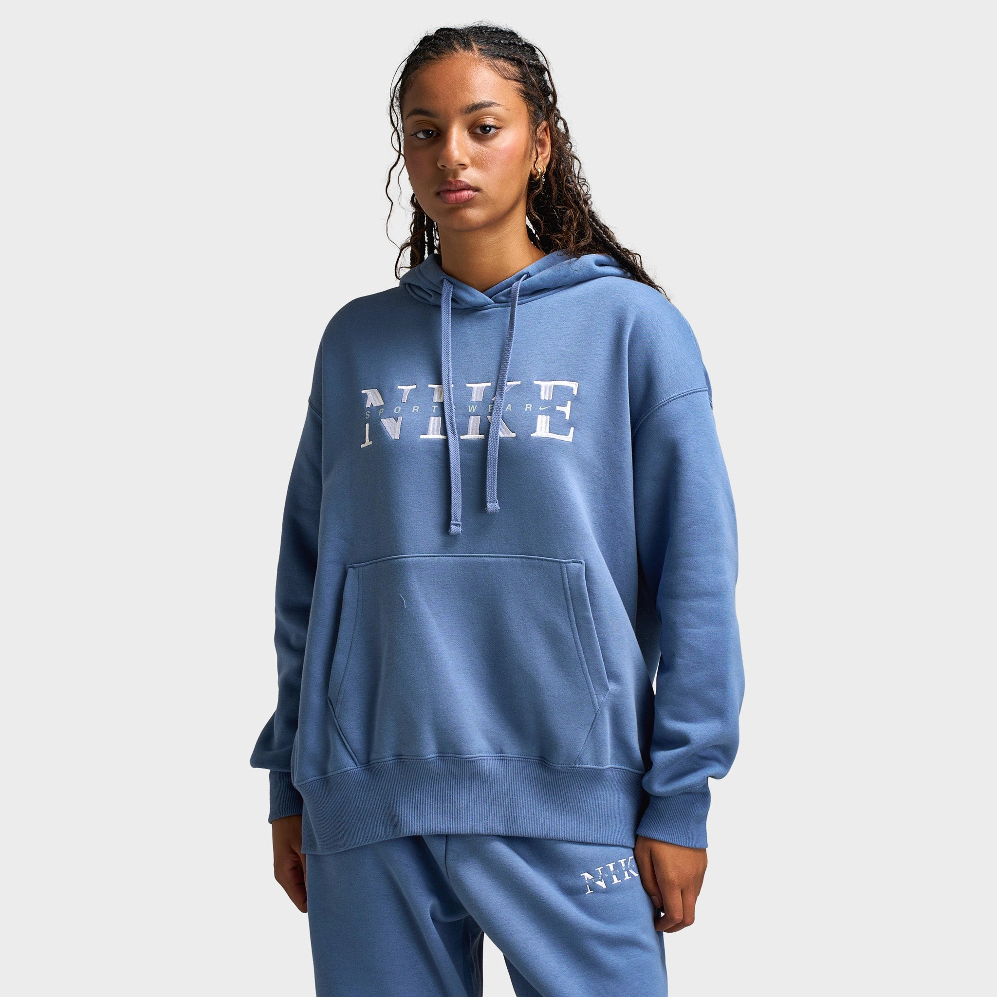 Nike Sportswear Women's Phoenix Fleece Pullover Hoodie Slate / White Airflow Ventilation Laser Cut Vents