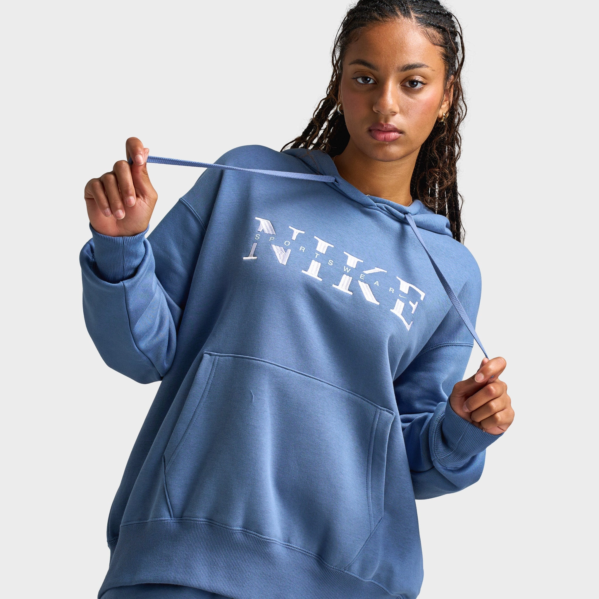 Nike Sportswear Women's Phoenix Fleece Pullover Hoodie Slate / White DoubleStitchSeams Lightweight Layer