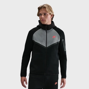 Mid Length Waterproof Technology Nike Tech Fleece Full Zip Windrunner Hoodie Black / Smoke Grey - Bright Crimson