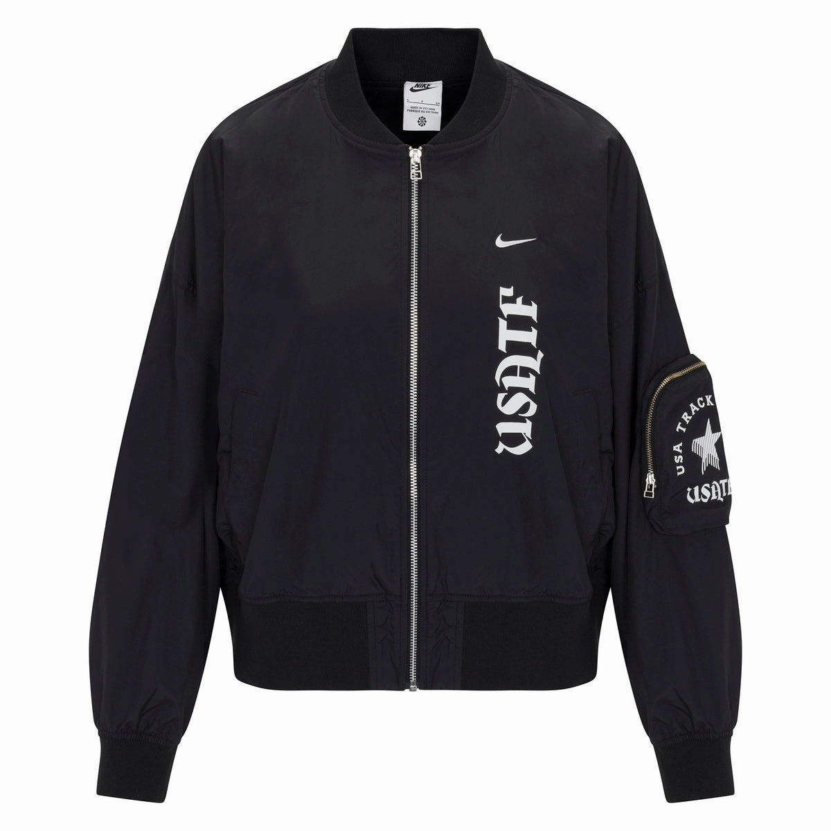 Nike USATF Women's Oversized Bomber Jacket Faux Fur Collar Light Reflectivity Trim