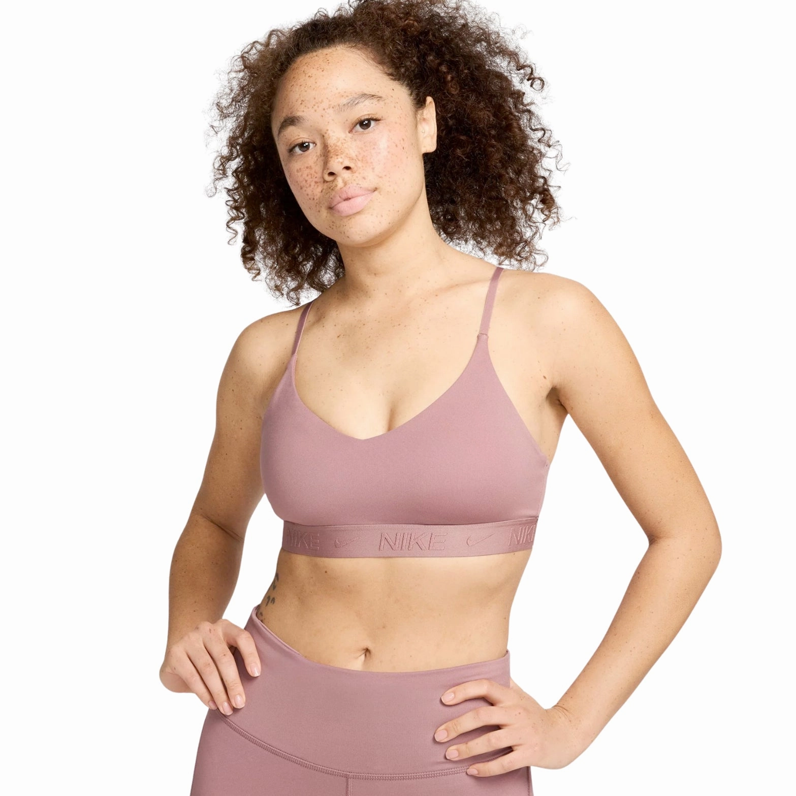 QuickAccess Pockets DoubleStitched Nike Women's Indy Light-Support Sports Bra Smokey Mauve / Black
