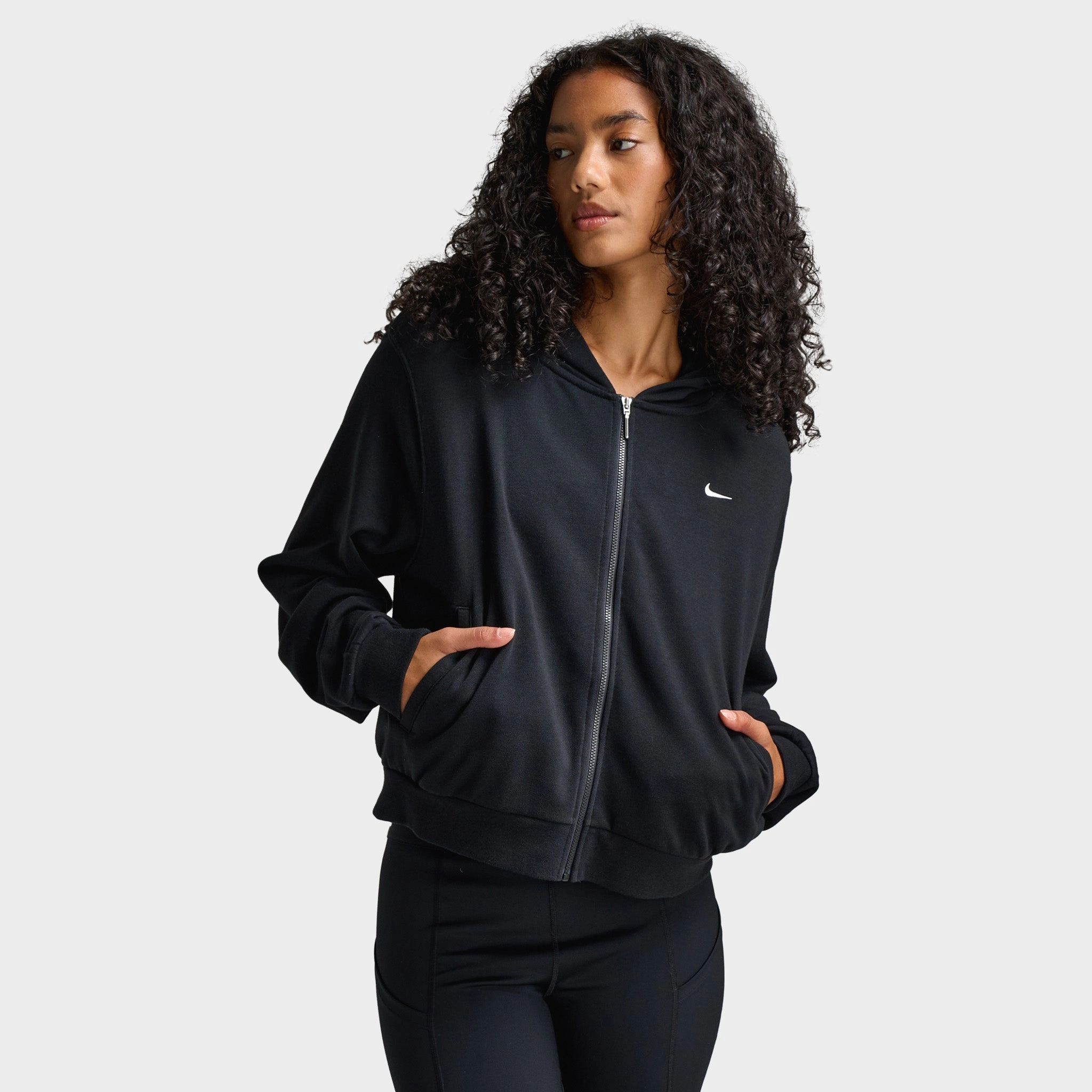 Glitter Glow Nike Women's Loose Full-Zip French Terry Hoodie Black / Sail