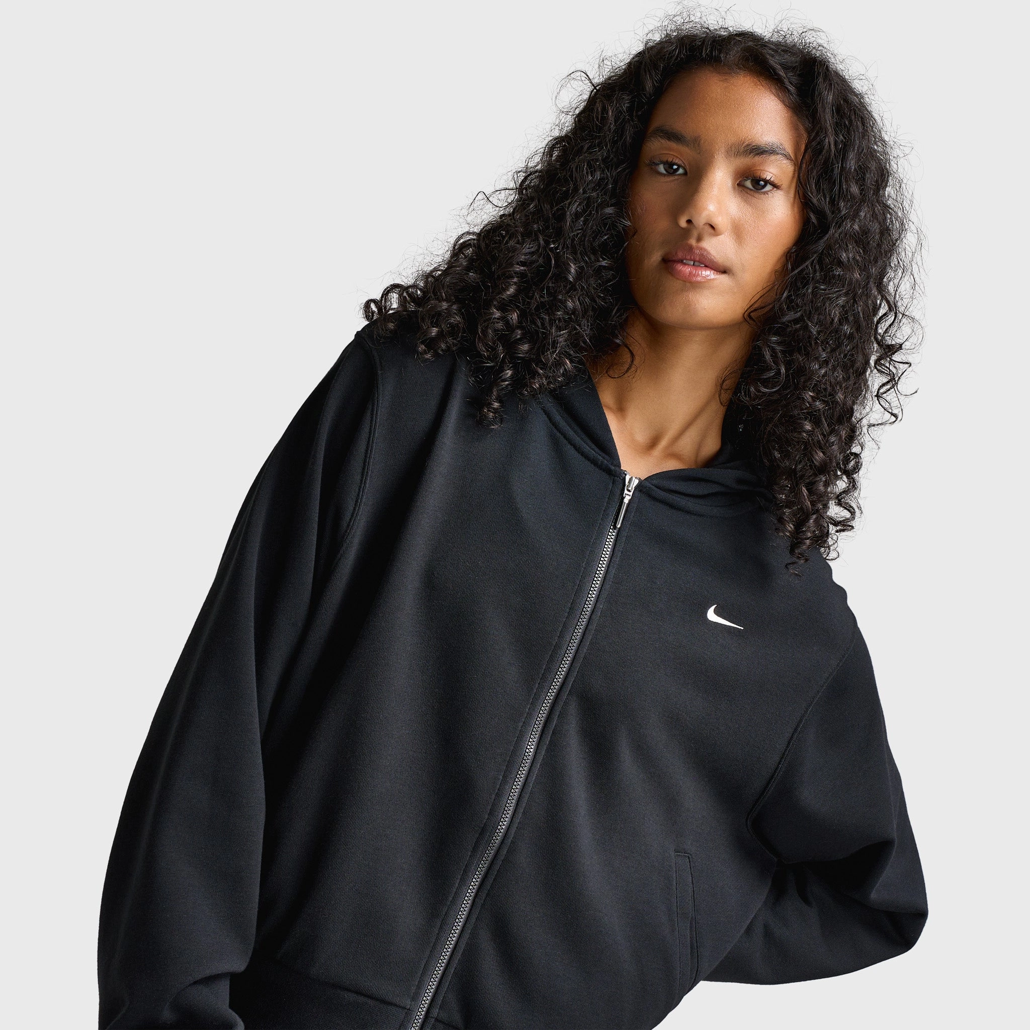Flexible Fabric Blend Nike Women's Loose Full-Zip French Terry Hoodie Black / Sail