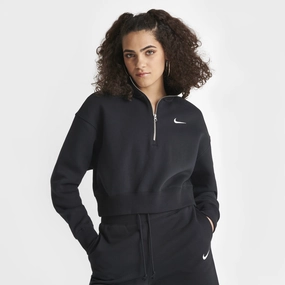 Fashion Trend Nike Women's Sportswear Phoenix Fleece Half Zip Crop Sweatshirt Black / Sail