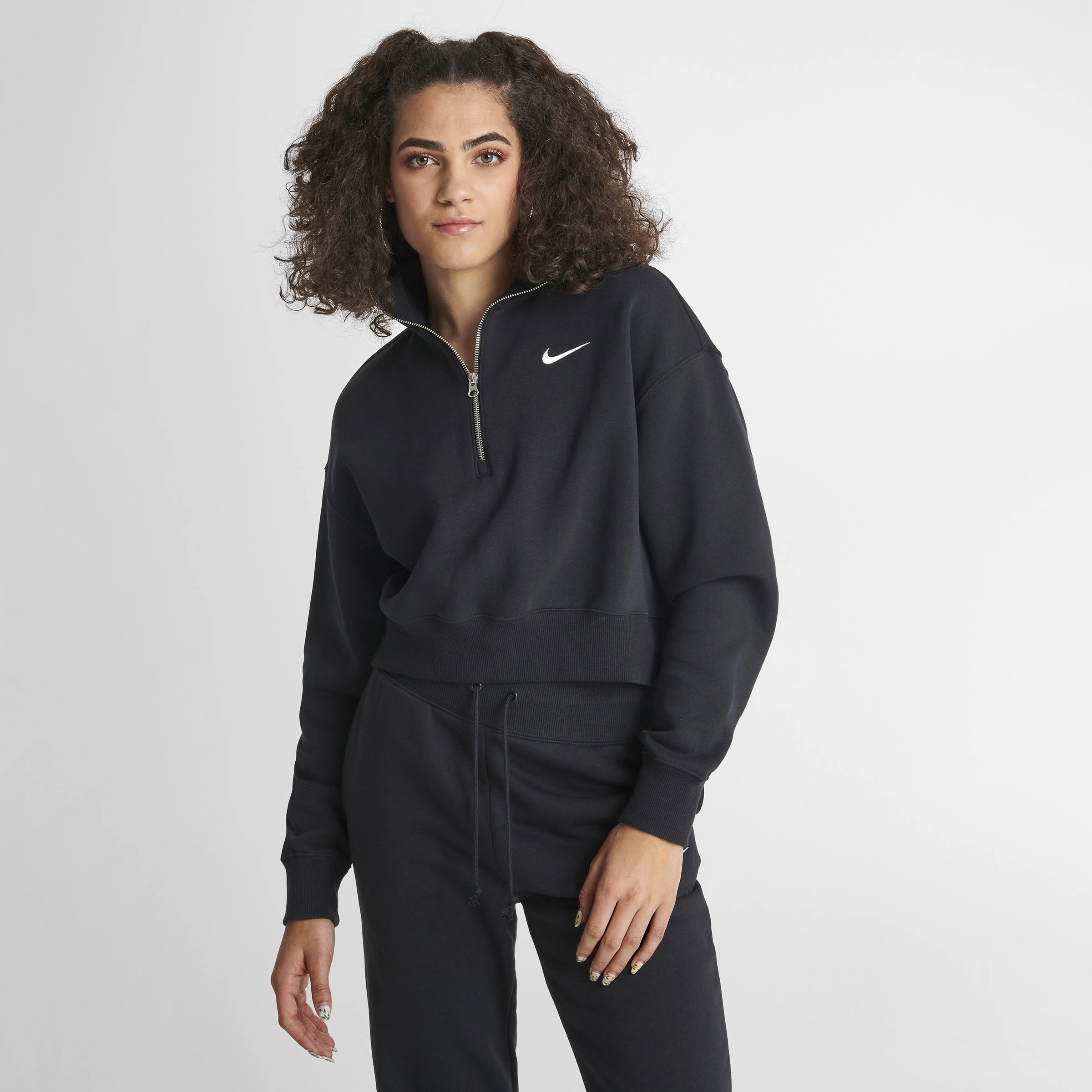 Nike Women's Sportswear Phoenix Fleece Half Zip Crop Sweatshirt Black / Sail Basic Essential Layer