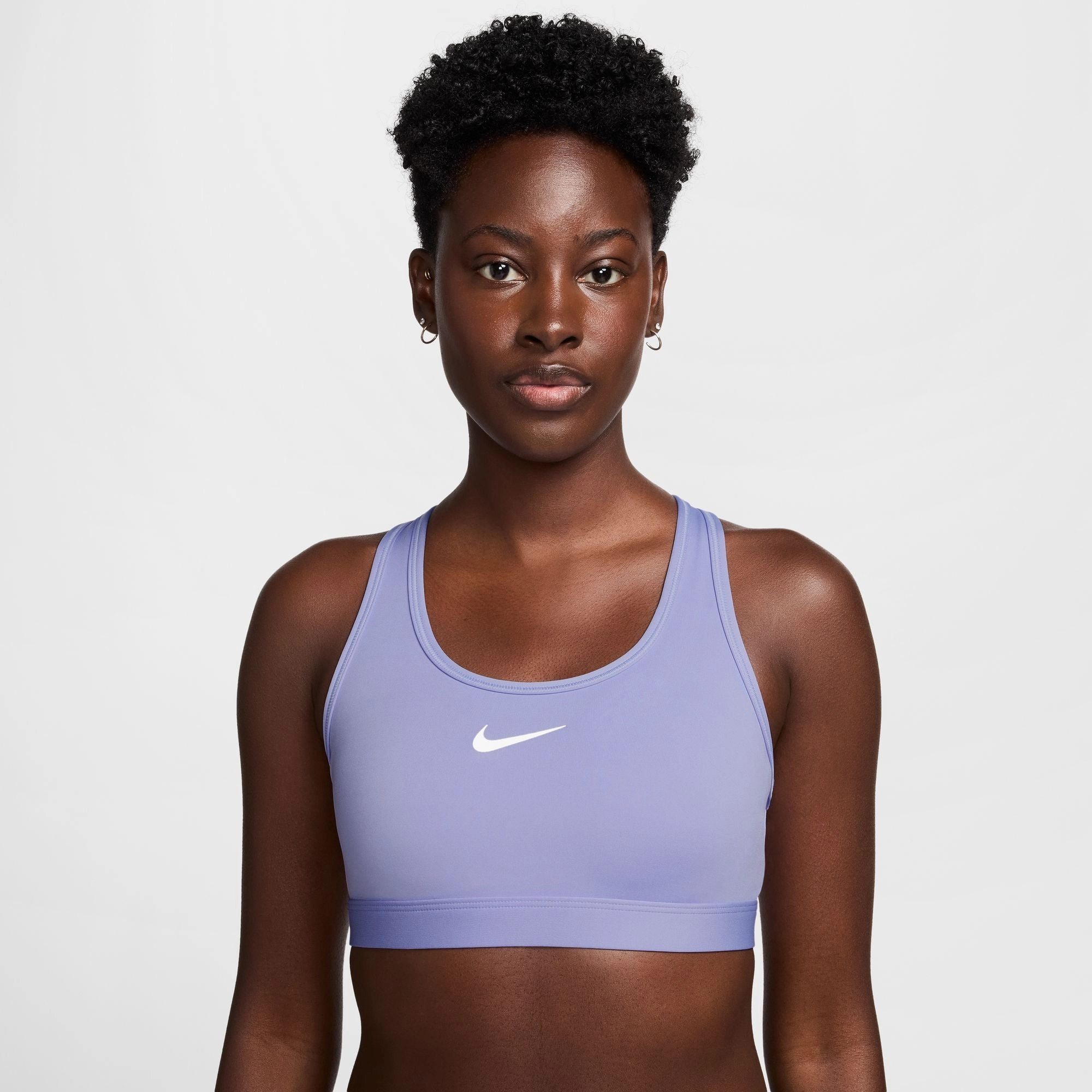 Nike Women's Swoosh Medium Support Padded Sports Bra Thick straps seams Polyester fabric