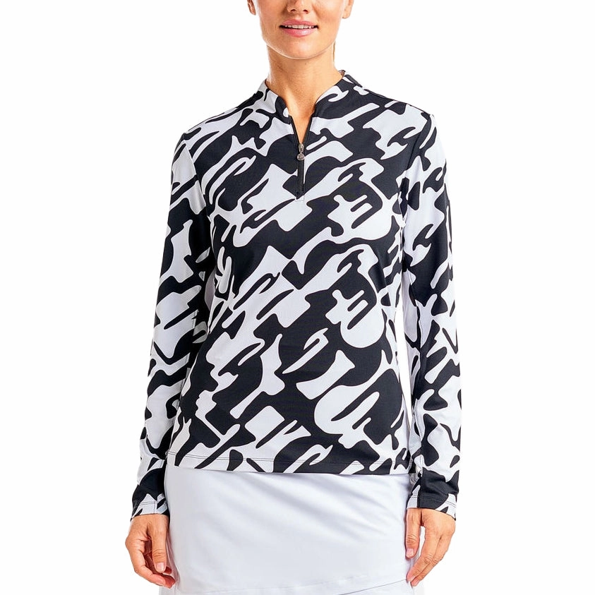 Breathable Shirt Nivo Women's Lolita UV Long Sleeve Mock Neck Golf Shirt - Black/White