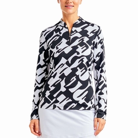 Breathable Shirt Nivo Women's Lolita UV Long Sleeve Mock Neck Golf Shirt - Black/White