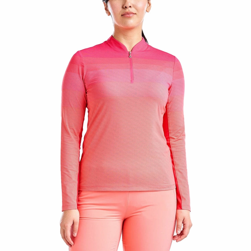 Nivo Women's Lolita UV Long Sleeve Mock Neck Golf Shirt - Cherry NonRestrictive Shoulder Design