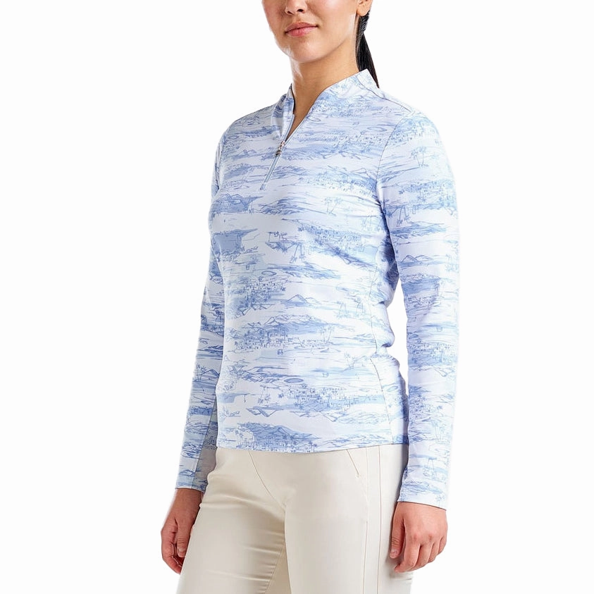 Nivo Women's Lolita UV Long Sleeve Mock Neck Golf Shirt - Gentle Blue Soft Jersey Fabric Urban Casual