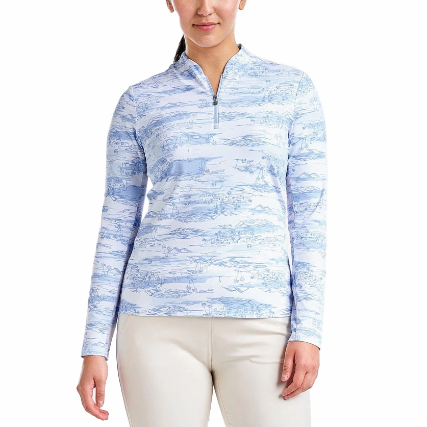 UV Protection Smart Casual Nivo Women's Lolita UV Long Sleeve Mock Neck Golf Shirt - Gentle Blue