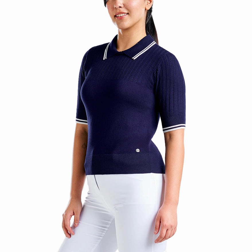 Nivo Women's Vy Sweater Golf Polo Shirt - Navy Relaxed Collar Performance Polo