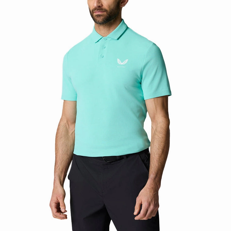 Castore Club Classic Polo Golf Shirt - Light Aqua Stretch Fabric Construction Layered Collar Structure