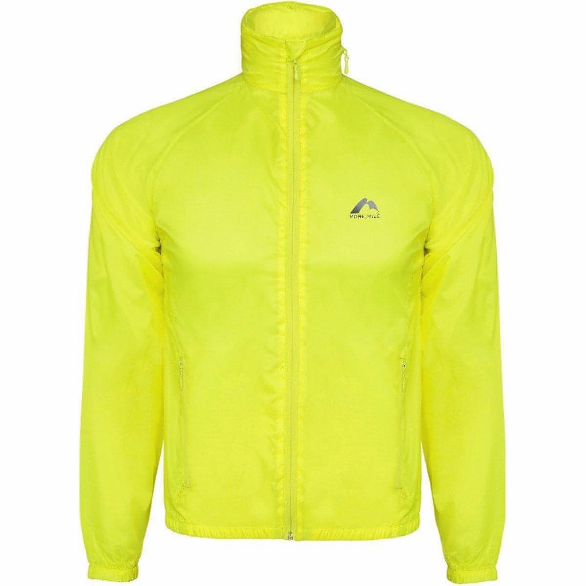More Mile Neon Hooded Windbreaker Mens Running Jacket - Yellow Windproof Design