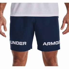 QuickDrying Material Global Glow Under Armour Woven Graphic Wordmark Mens Training Shorts - Navy