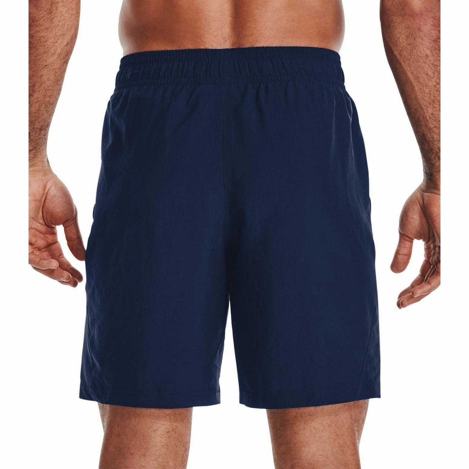 Seamless Sleeve Construction Brunch Fit Under Armour Woven Graphic Wordmark Mens Training Shorts - Navy