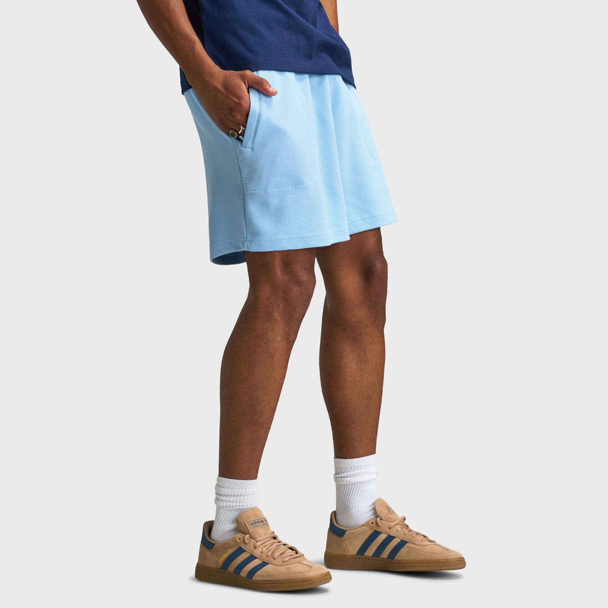 Recycled Polyester Stain Repellent Treatment adidas Originals Trefoil Essentials Waffle Shorts / Clear Sky