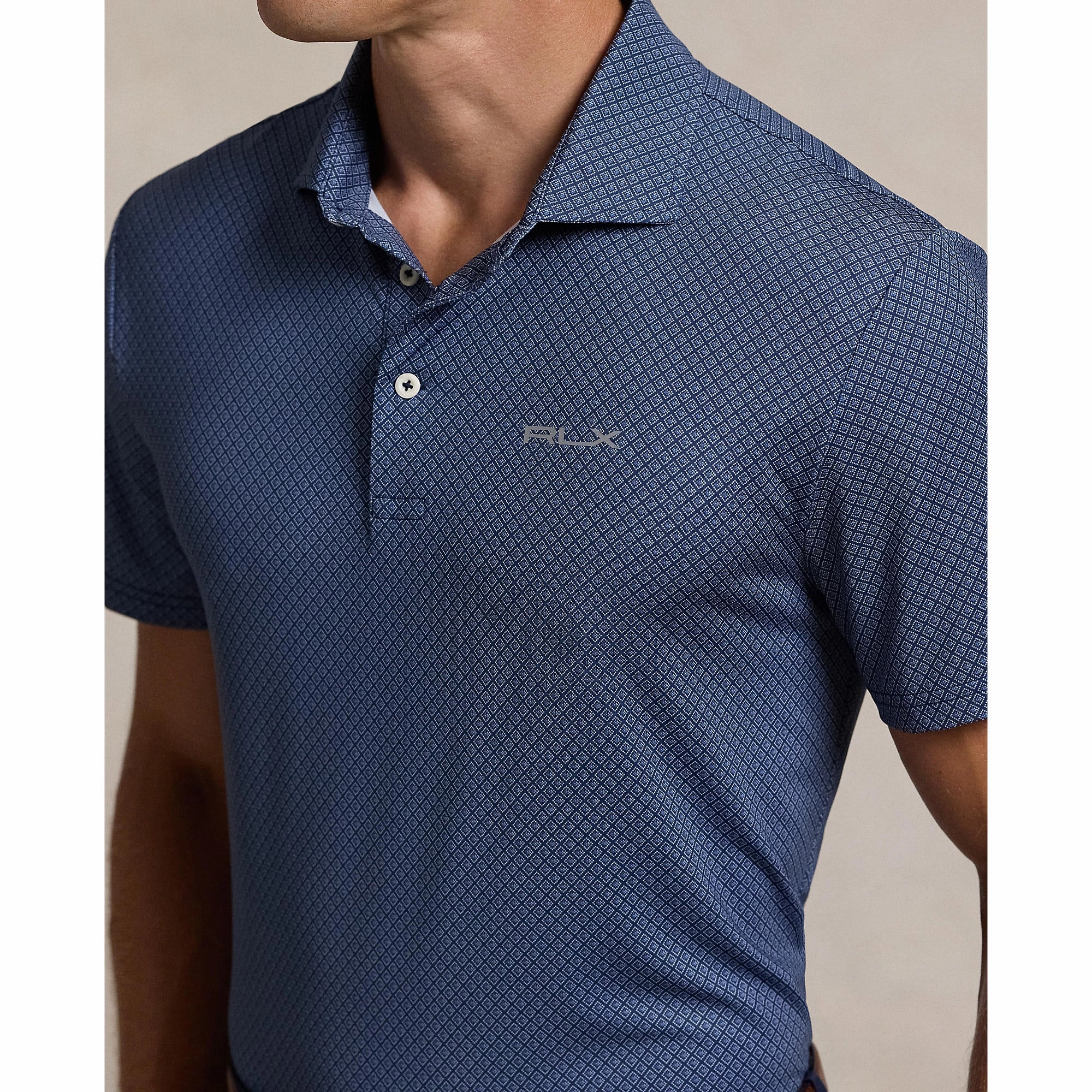 RLX Ralph Lauren Printed Lightweight Airflow Golf Polo Shirt - Refined Navy Pk Micro Diamond Subtle ToneOnTone Stitching