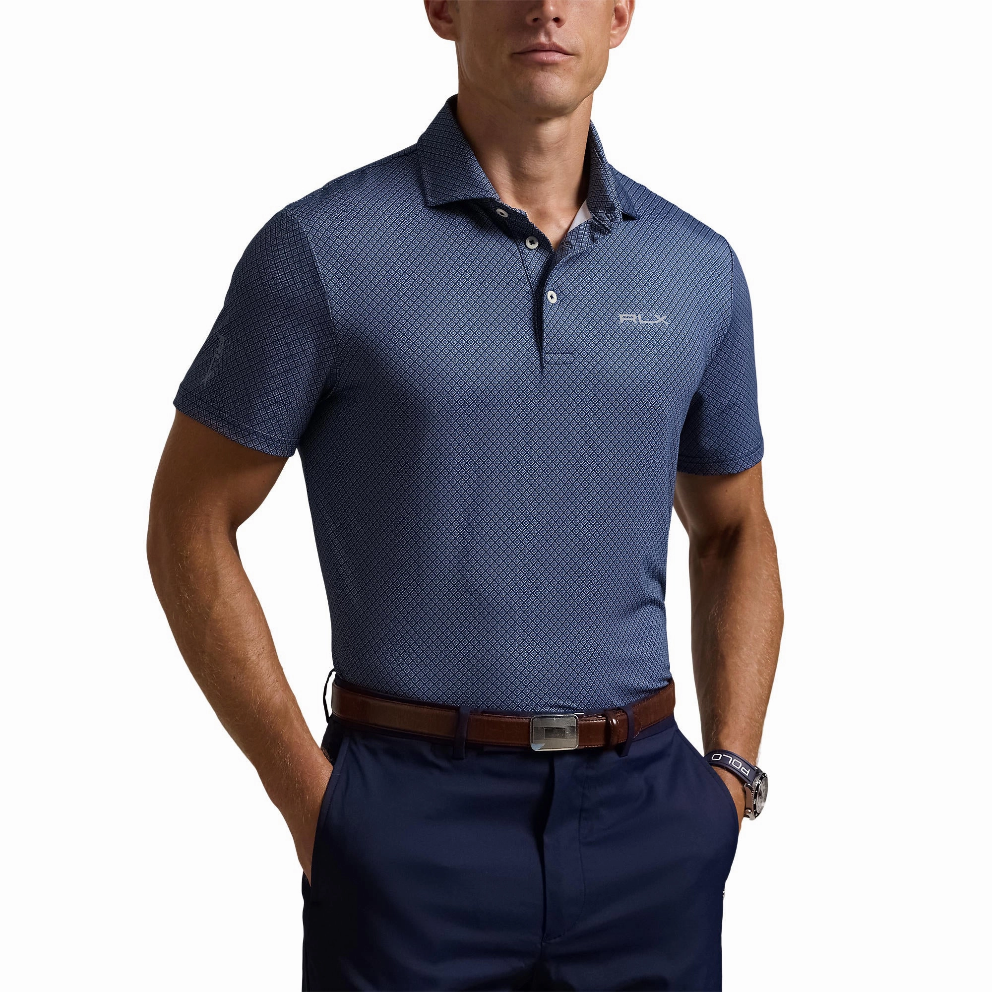 NonRestrictive Cut RLX Ralph Lauren Printed Lightweight Airflow Golf Polo Shirt - Refined Navy Pk Micro Diamond