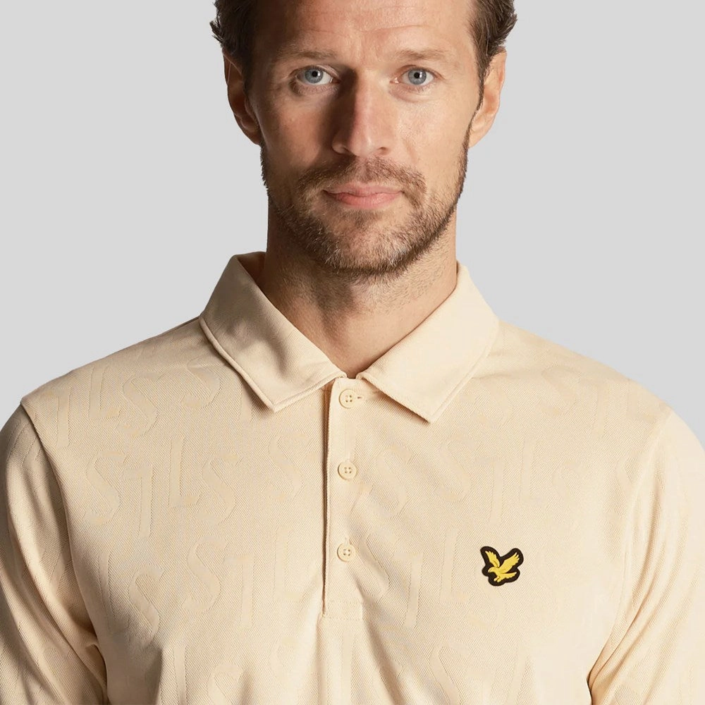 Lyle & Scott Monogram Jacquard Golf Polo Shirt - Sand Dune Dimensional Stability Weave Lightweight Material