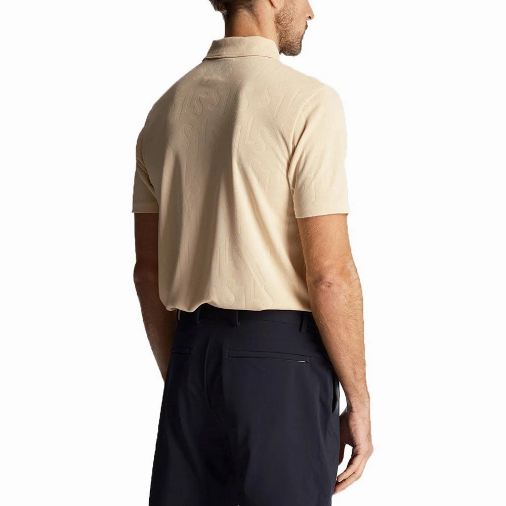 Breathable Cotton Work Appropriate Lyle & Scott Monogram Jacquard Golf Polo Shirt - Sand Dune