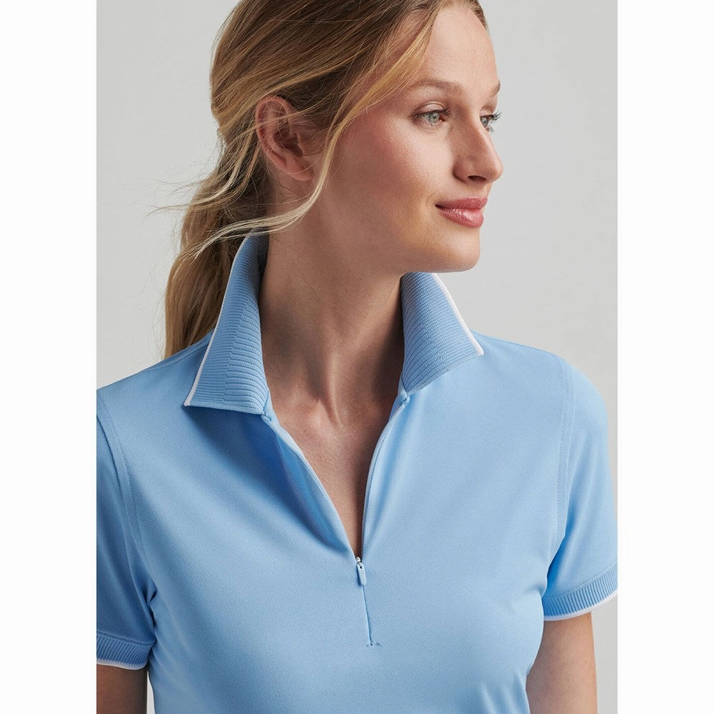 Fashionable Fit Peter Millar Women's Whitworth Sport Mesh Golf Shirt - Cottage Blue/White
