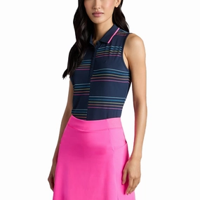 Summer Golf G/Fore Women's Split Stripe Tech Pique Sleeveless Golf Polo Shirt - Twilight