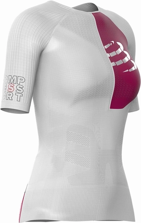 back to school Compressport Tri Postural Aero Short Sleeve Womens Running Top - White