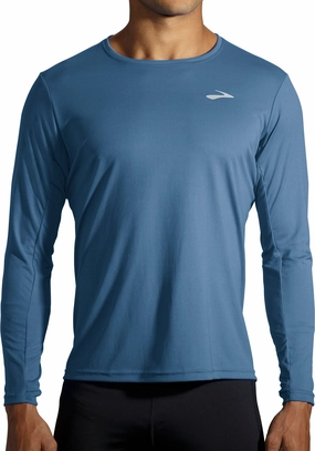 Brooks Atomsphere Long Sleeve Mens Running Top - Blue Checked Pattern Furry