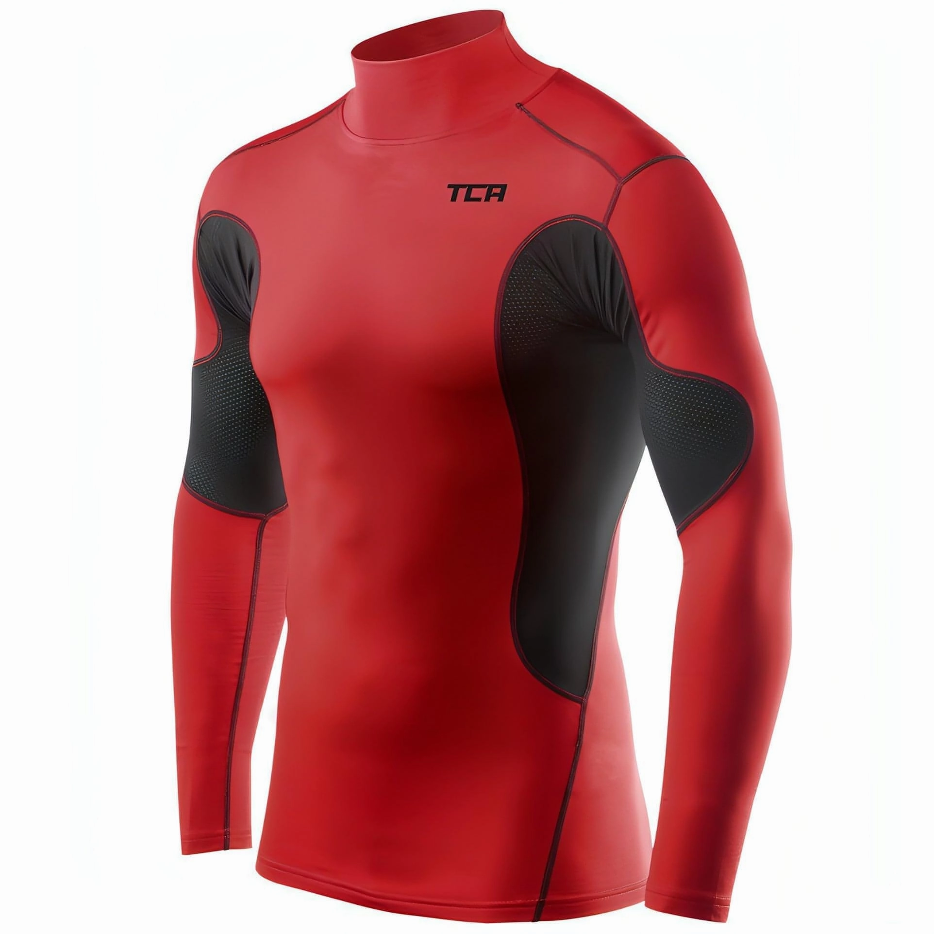 TCA SuperThermal Long Sleeve Mock Mens Compression Top - Red coal Reinforced Knees