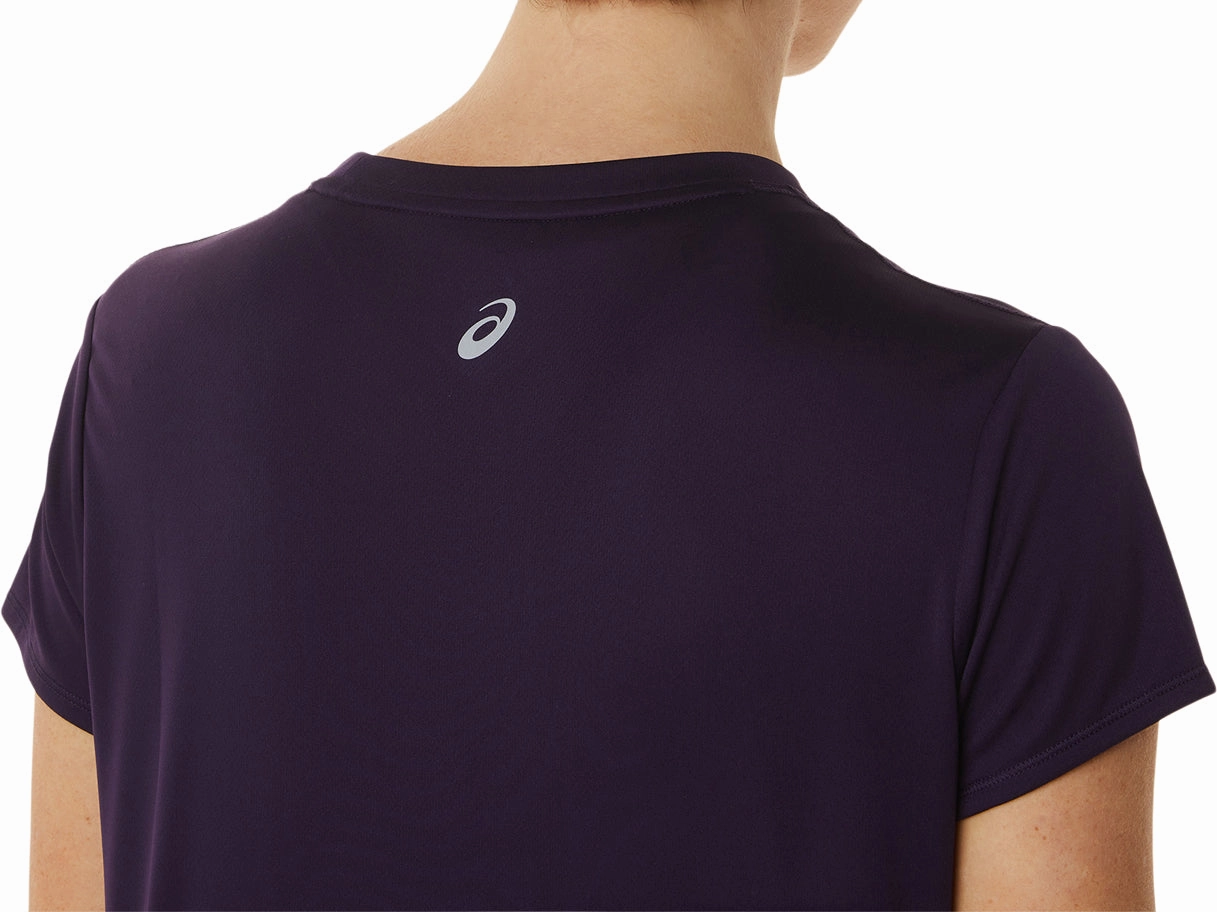Asics FujiTrail Logo Short Sleeve Womens Running Top - Purple Preppy Layered Collar Structure