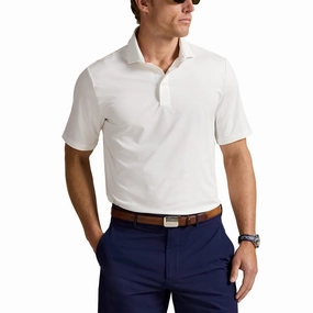 RLX Ralph Lauren Classic Fit Lightweight Airflow Golf Polo Shirt - Ceramic White Herringbone Texture Advanced Moisture Management
