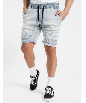 MultiDirectionalFlex Reinforced Stitching Henleys Blake Moto Denim Shorts (Vintage Blue)