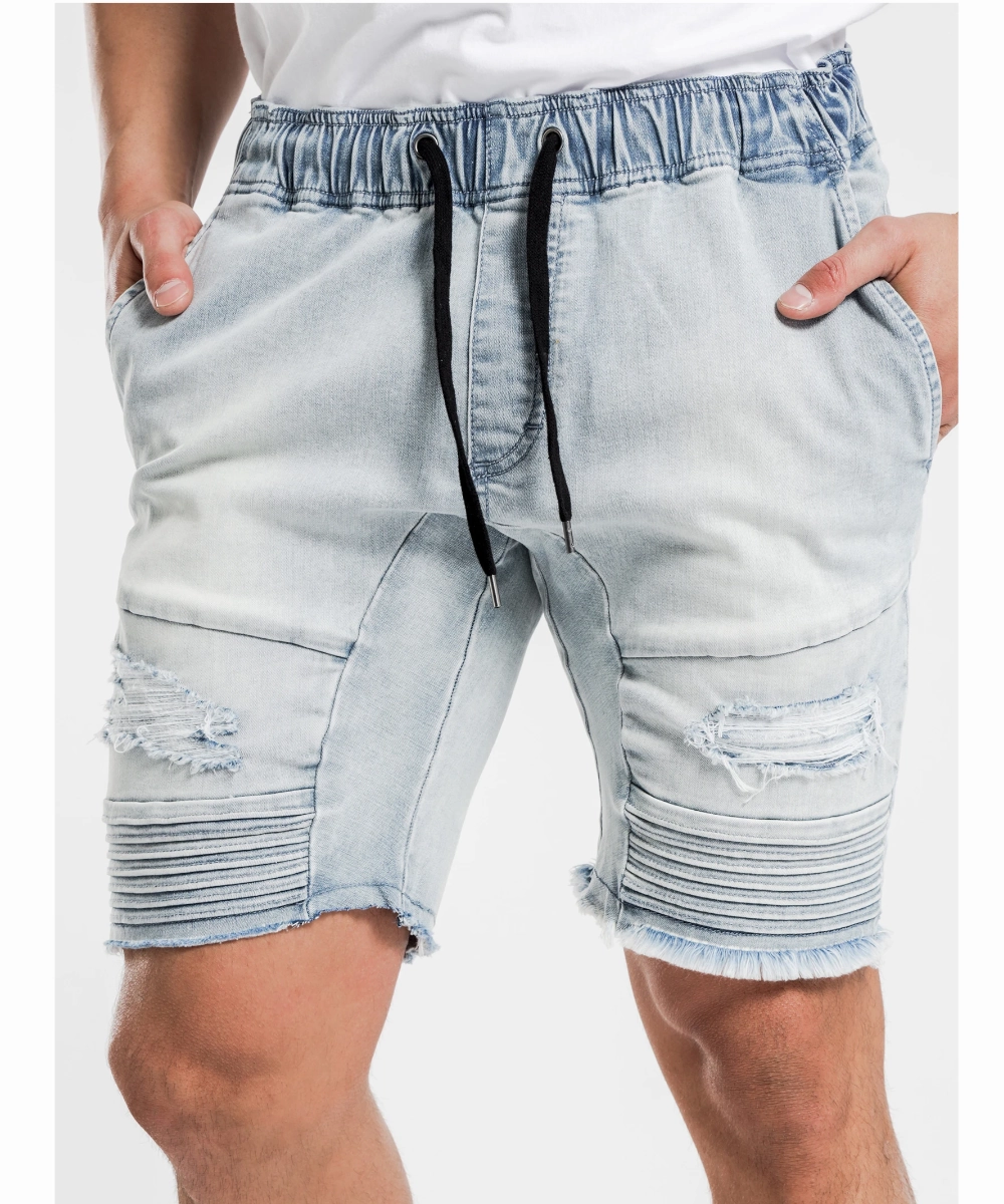 Run Glow Henleys Blake Moto Denim Shorts (Vintage Blue)