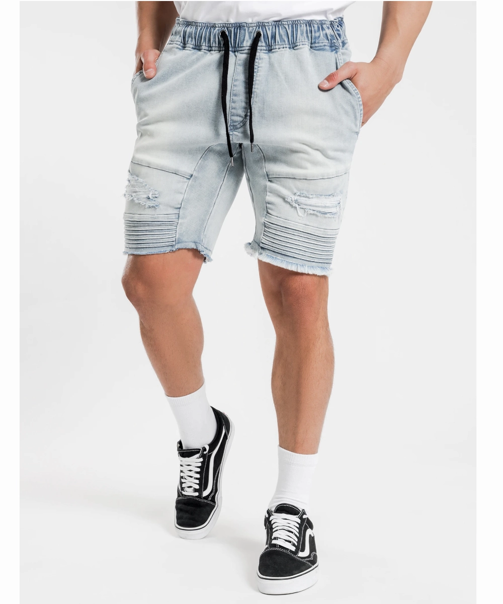 TemperatureRegulating Henleys Blake Moto Denim Shorts (Vintage Blue)
