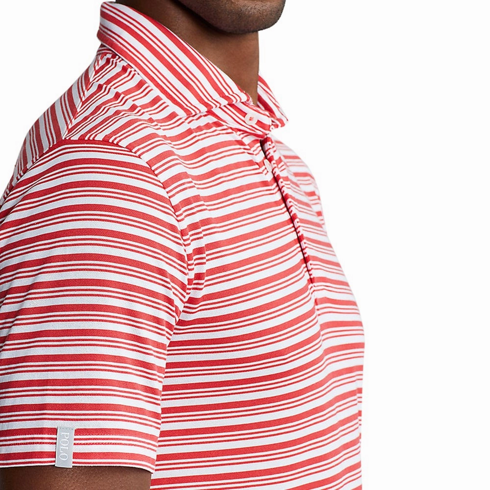 Polo Golf Ralph Lauren Tour Pique Stripe Polo Shirt - Starboard Red/White WrinkleResistant Finish