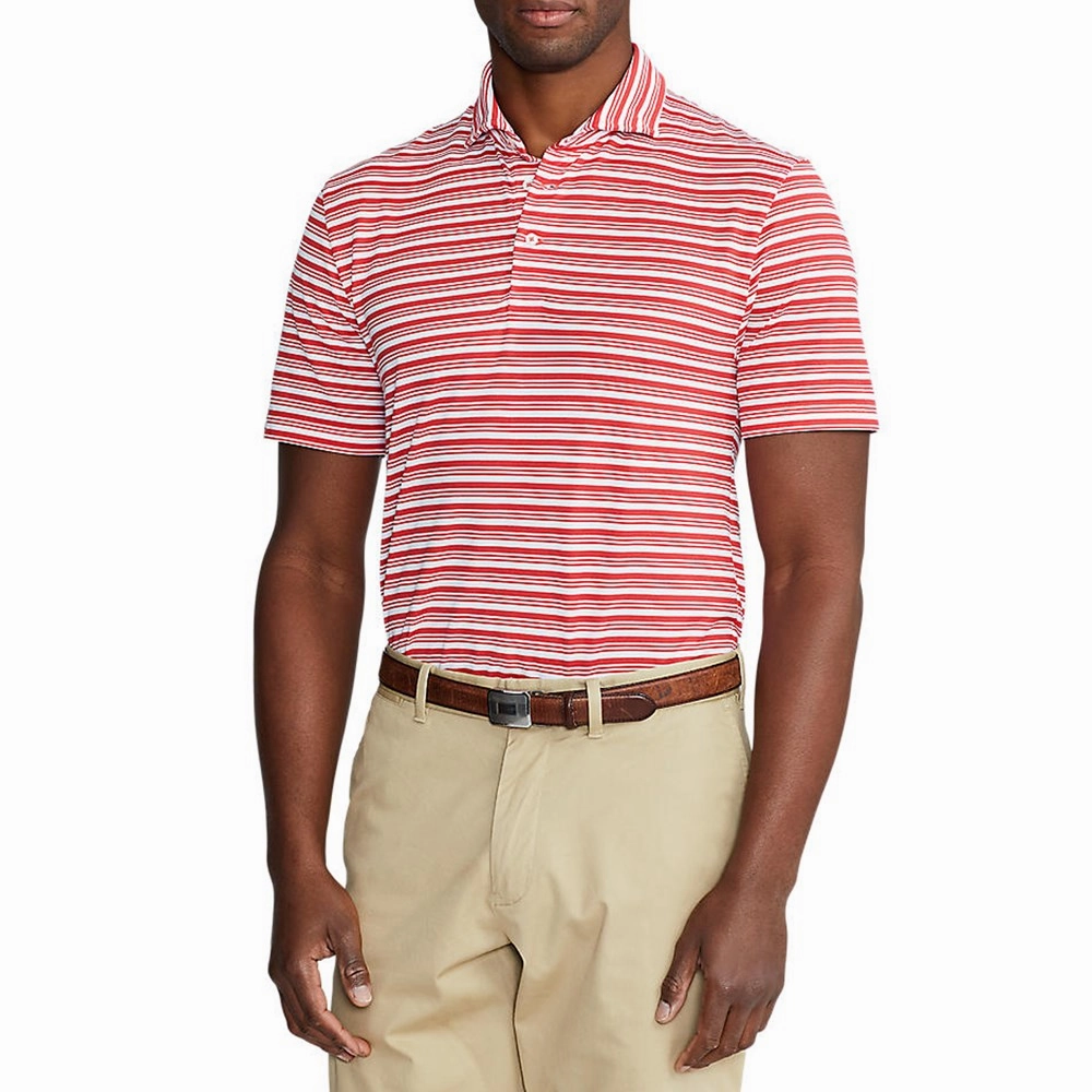 Twill Tape Reinforcement Travel Ready Polo Golf Ralph Lauren Tour Pique Stripe Polo Shirt - Starboard Red/White