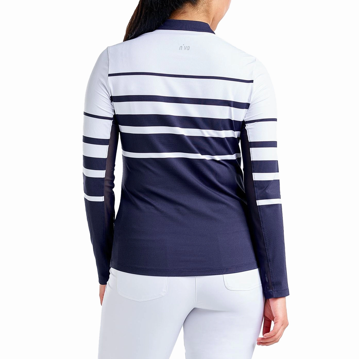 Spring Collection Nivo Women's Lolita UV Long Sleeve Mock Neck Golf Shirt - White/Navy